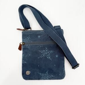 Life is Good Purse Road Trip Denim Blue Star Crossbody Bag Zipper Cotton Blend